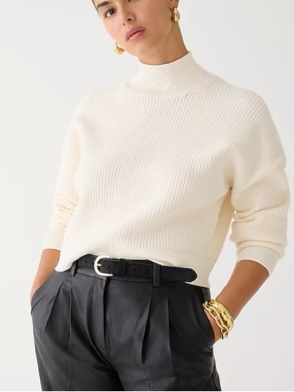 J. Crew Cream Ribbed Turtleneck Sweater